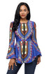 Sexy Cobalt Blue African Print Zipper Front Long Sleeve Top